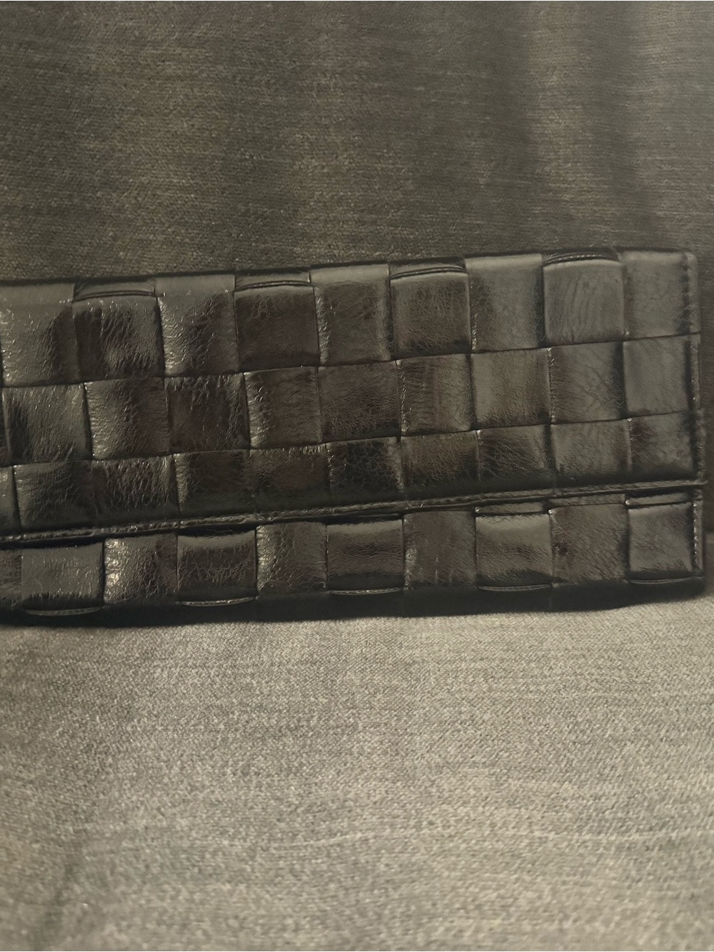 Woven Leather Clutch Wallet - Black